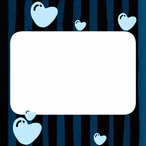 a blue and black striped background with hearts and a white rectangle