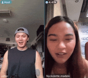 a man and a woman are on a video call and the woman is named nycolette.madelo