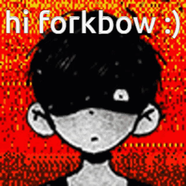 a black and white drawing of a person with a red background and the words `` hi forkbow '' .