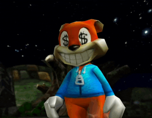 a cartoon character with a dollar sign on its eyes