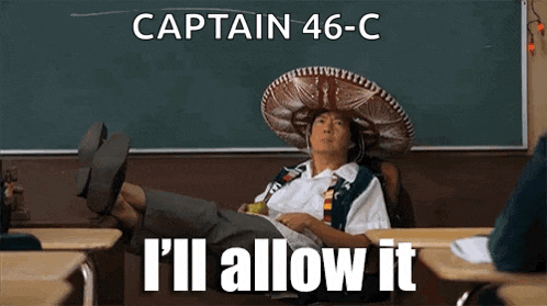 a man wearing a sombrero is sitting in a classroom with his feet up and says i 'll allow it