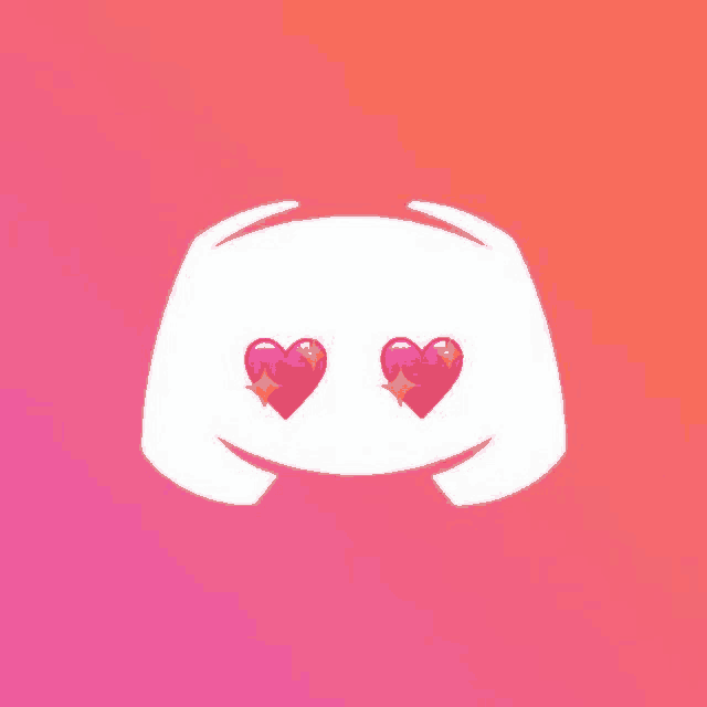 a discord icon with two pink hearts in its eyes on a pink background .