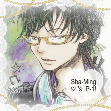 a drawing of a man with glasses and a heart that says sha-ming