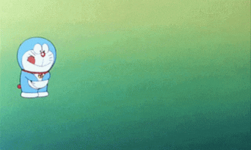 a cartoon character named doraemon is standing in the grass