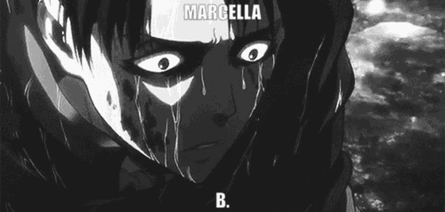 a black and white image of a person with the name marcella written on the bottom