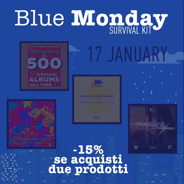 an advertisement for blue monday survival kit with a -15 % discount