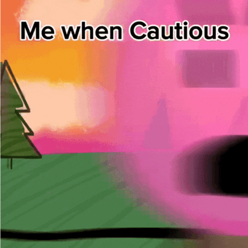 a pink background with a tree and the words me when cautious on it
