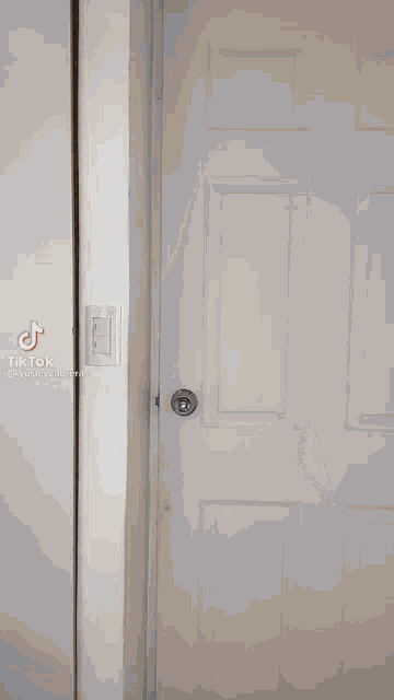 a white door with a light switch on the wall behind it