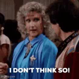 a woman in a blue shirt is saying i don 't think so