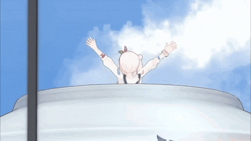 a girl with her arms outstretched is standing on top of a can of soda