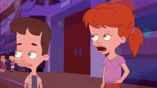 a man and a woman are standing next to each other in a cartoon