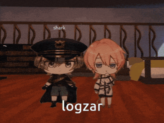 a couple of anime characters standing next to each other with the word logzar on the bottom right