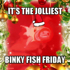 a christmas card that says it 's the jolliest binky fish friday on it