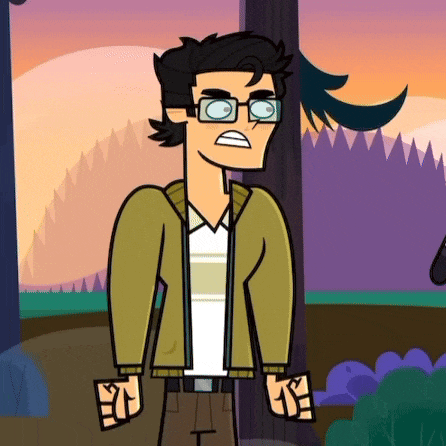 a cartoon character with glasses and a hoodie is standing in a forest .