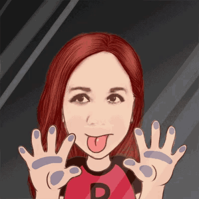 a cartoon of a woman sticking her tongue out behind a glass