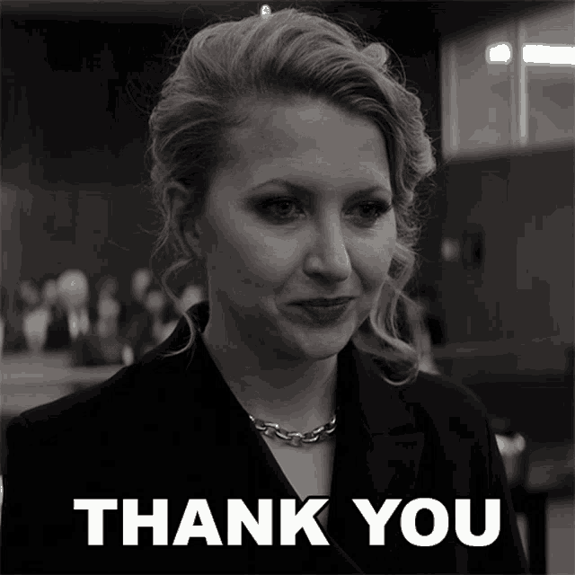 a black and white photo of a woman with the words thank you above her