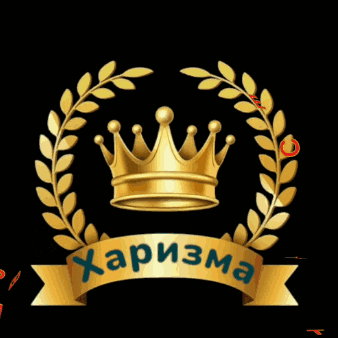 a gold laurel wreath with a crown and a ribbon that says " harizma "