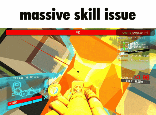 a screen shot of a video game with the words massive skill issue on the top