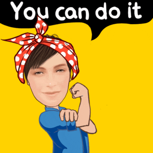 a cartoon of a woman with a red headband and the words you can do it
