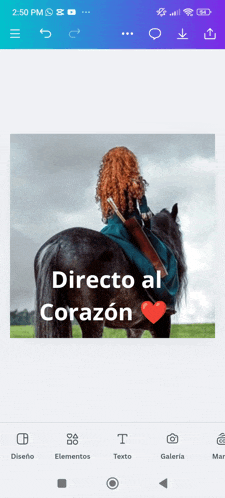 a picture of a woman riding a horse with directo al corazon written in white