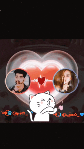 a picture of a man and a woman in a heart with the name r on the bottom