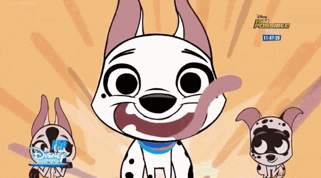a cartoon dalmatian dog with a disney logo on the bottom