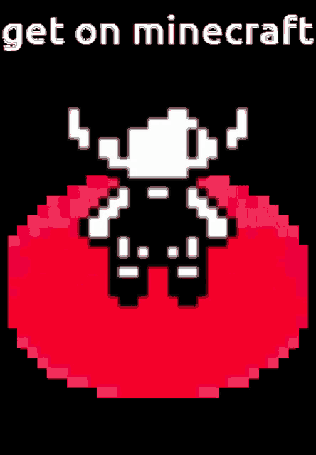 a pixel art of a red ball with the words get on minecraft written below it