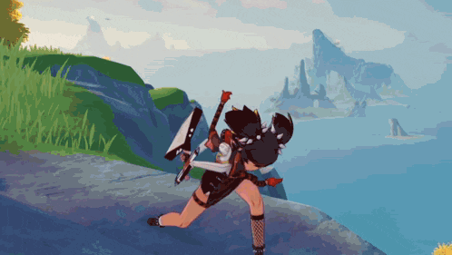a cartoon of a person holding a sword and a shield