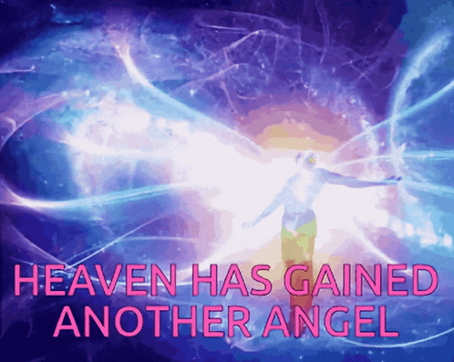 heaven has gained another angel is written in pink on a purple background