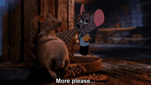 a cartoon mouse is asking for more cheese