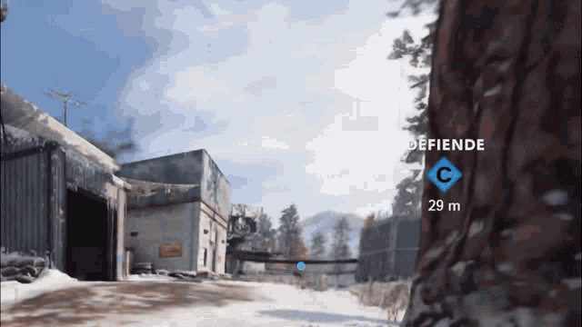 a screenshot of a video game shows the distance to defende