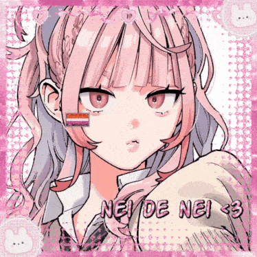a drawing of a girl with the words nei de nei < 3