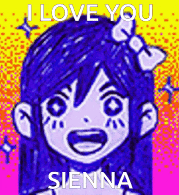 a drawing of a girl with a bow in her hair and the words i love you sienna