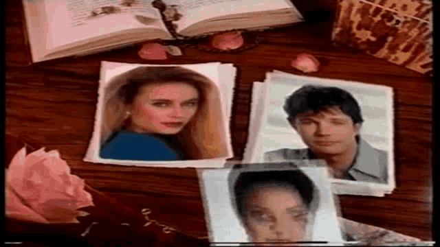 a man and a woman 's faces are on a table