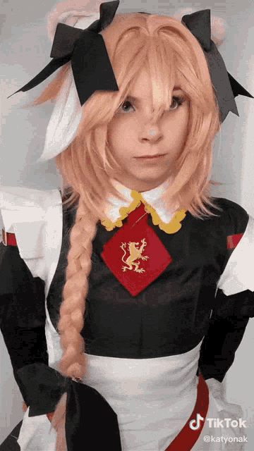 a girl in a maid costume with a lion on the collar