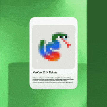 a card that says veecon 2024 tickets with a pixelated bird on it