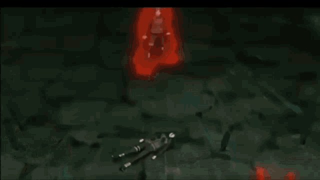 a cartoon character is being attacked by a monster with red flames coming out of it .
