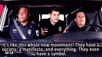 three police officers are sitting in a car with the words " it 's like this whole new movement "