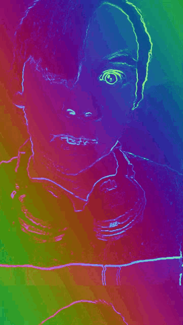 a colorful drawing of a person with headphones