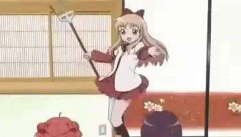 Yuru Yuri Jumping GIF - Yuru Yuri Jumping Broom GIFs