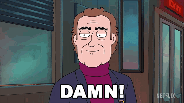 a cartoon character says damn in front of a netflix logo