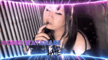 a woman with the name momo watanabe on the bottom