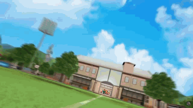 a cartoon drawing of a building with a sign on the front that says ' a '