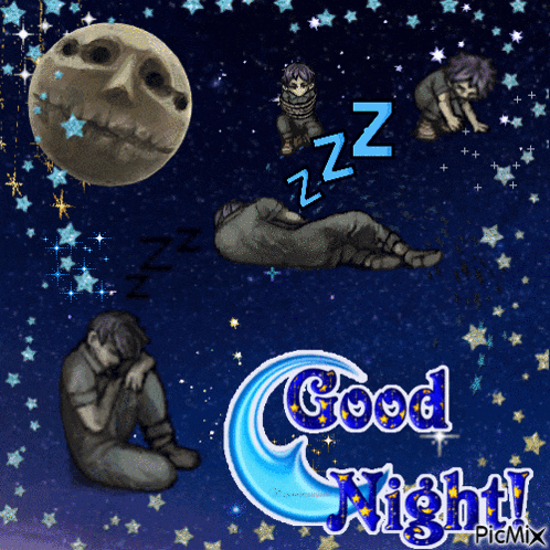 a picture that says good night with a skull moon and stars