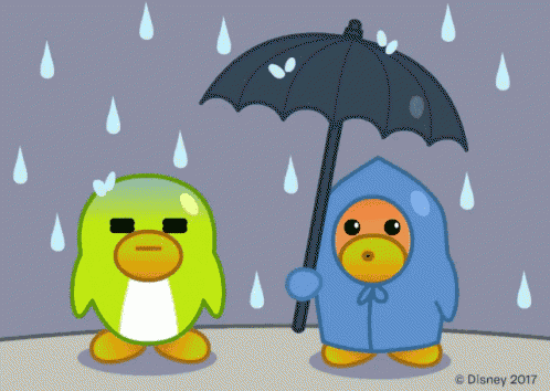 a cartoon of two penguins in raincoats holding an umbrella with the year 2017 on the bottom