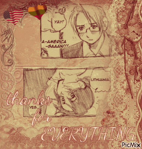 a drawing of a man and woman with the words " thanks for everything "