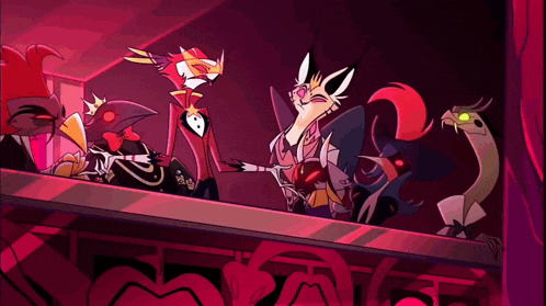 a group of cartoon characters standing next to each other