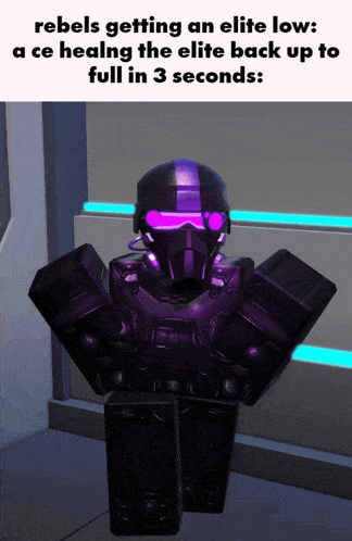 a purple robot with the words rebels getting an elite low