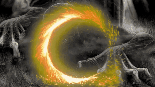 a drawing of a circle of fire with the letter c on it