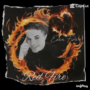a black and white photo of a man with a fire circle around him and the words red fire
